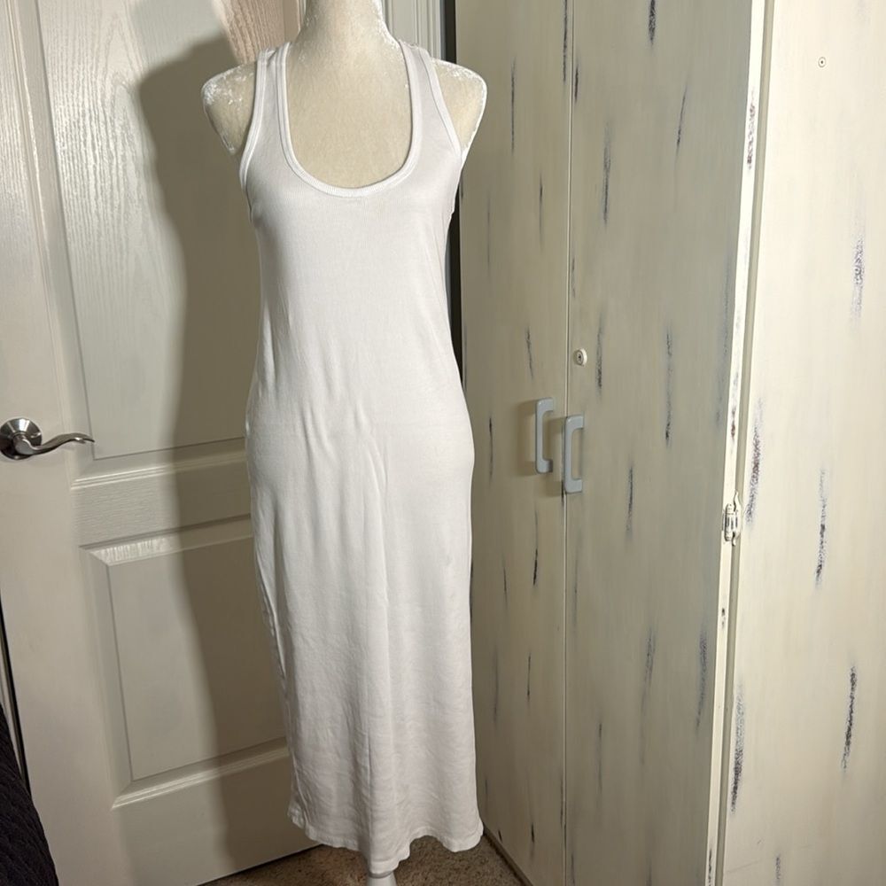 Zara White Ribbed Midi Tank Dress Racerback Bodycon Minimalist Size S